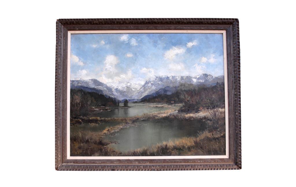 FRAMED OIL ON CANVAS PAINTING OF SNOW MOUNTAIN (1 of 2)