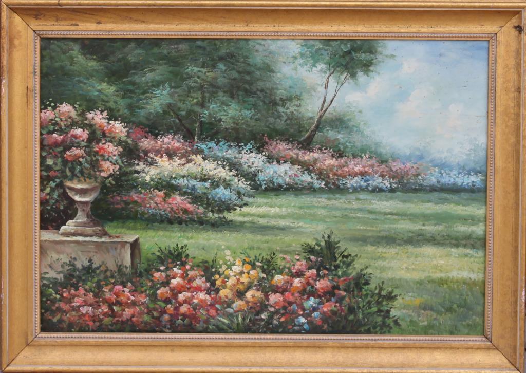 FRAMED OIL PAINTING OF A GARDEN SCENE (1 of 1)