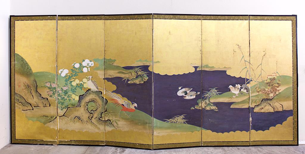 JAPANESE SIX PANEL FLOOR SCREEN (1 of 2)