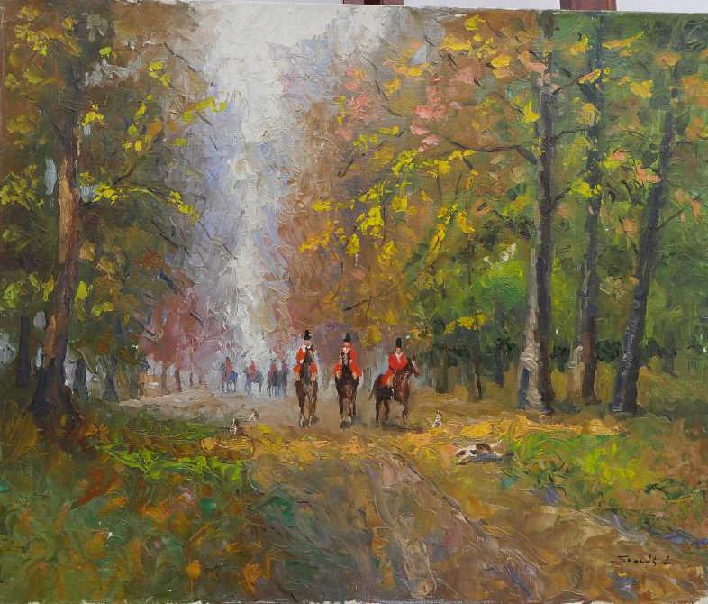 BRITISH OIL PAINTING OF A FOX HUNTING SCENE (1 of 4)