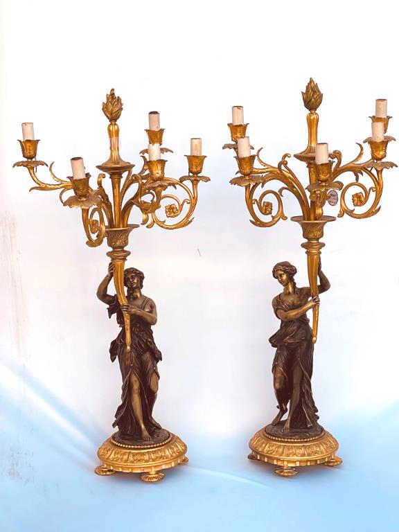 PAIR OF FRENCH GILT BRONZE FIVE-ARM CANDELABRA (1 of 10)