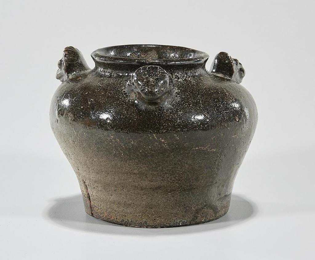 17TH CENTURY KOREAN DARK BROWN GLAZED JAR (1 of 4)