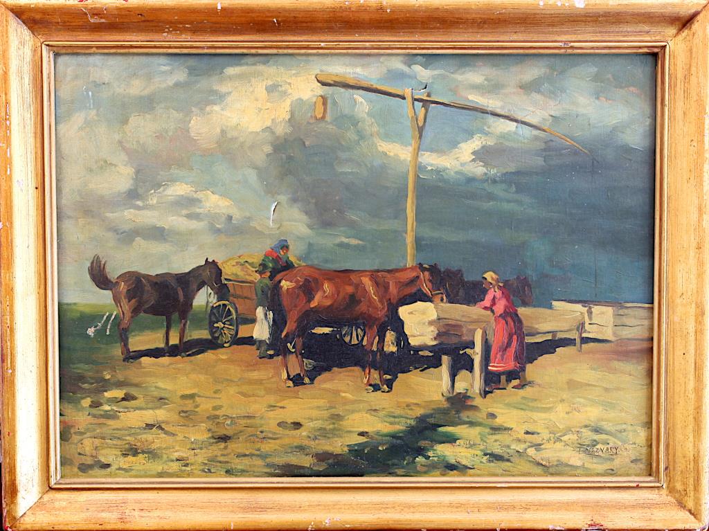 OIL PAINTING OF FARMERS BY L.VIZVARY (1 of 2)