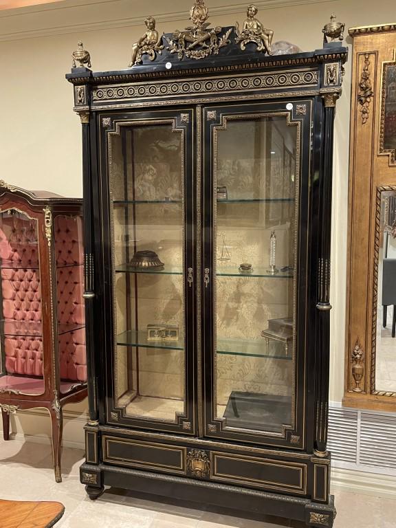 LARGE FRENCH EBONIZED BRONZE-MOUNTED SHOW CABINET (1 of 4)