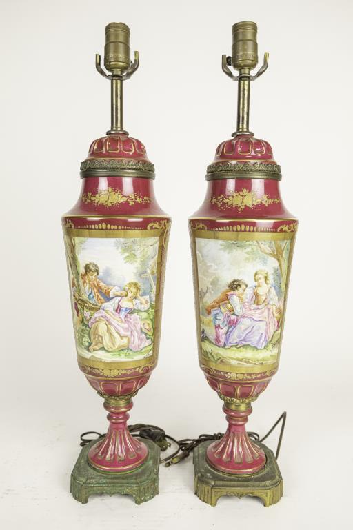 PAIR OF FRENCH SEVRES CRANBERRY RED GROUND VASES (1 of 12)