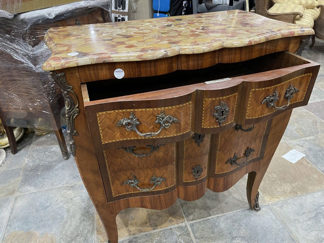 FRENCH PARQUETRY MARBLE-TOP COMMODE (1 of 4)