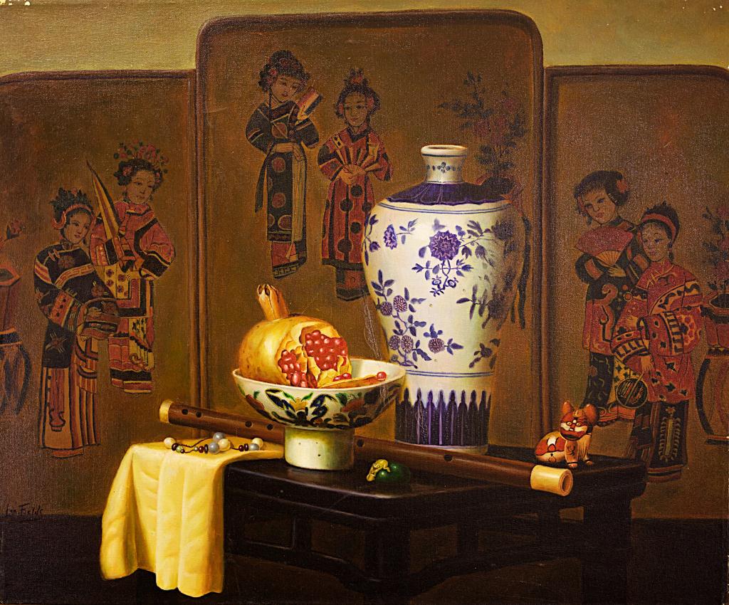 OIL PAINTING ON CANVAS OF CHINESE STYLE STILL LIFE (1 of 2)