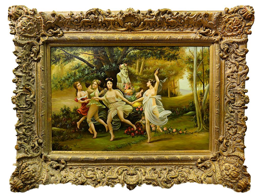 FRAMED OIL ON CANVAS PAINTING OF NYMPHS (1 of 2)