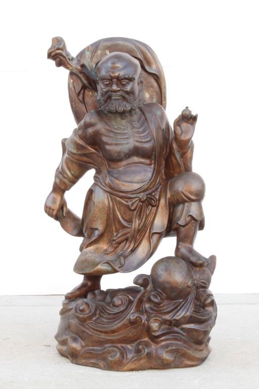 ANTIQUE BRONZE FIGURE OF A WARRIOR OR LUO HAN (1 of 3)