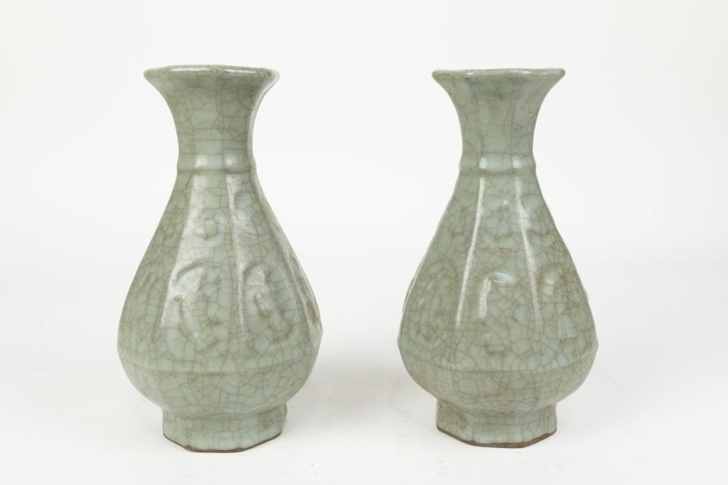 PAIR OF CHINESE CELADON CRACKLEWARE VASES (1 of 8)