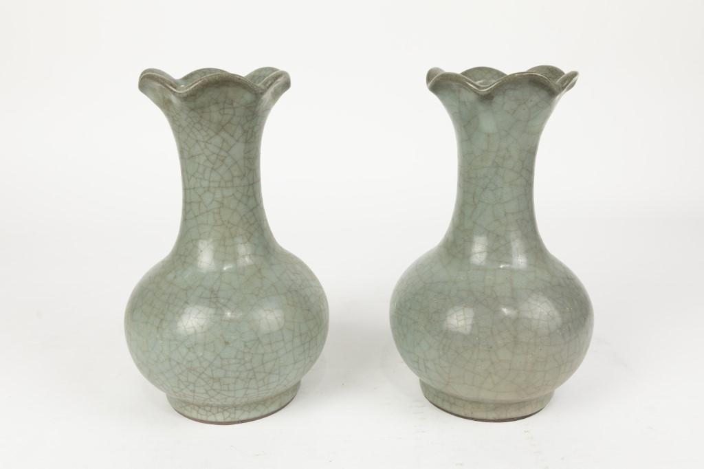PAIR OF CHINESE CELADON CRACKLEWARE VASES (1 of 7)