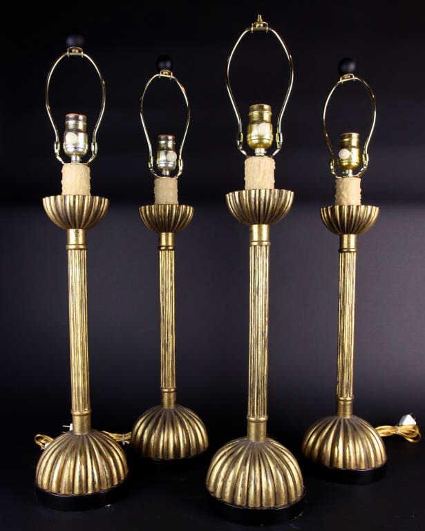 SET OF FOUR ANTIQUE JAPANESE GILTWOOD LAMPS: H: 23 1/2 in.