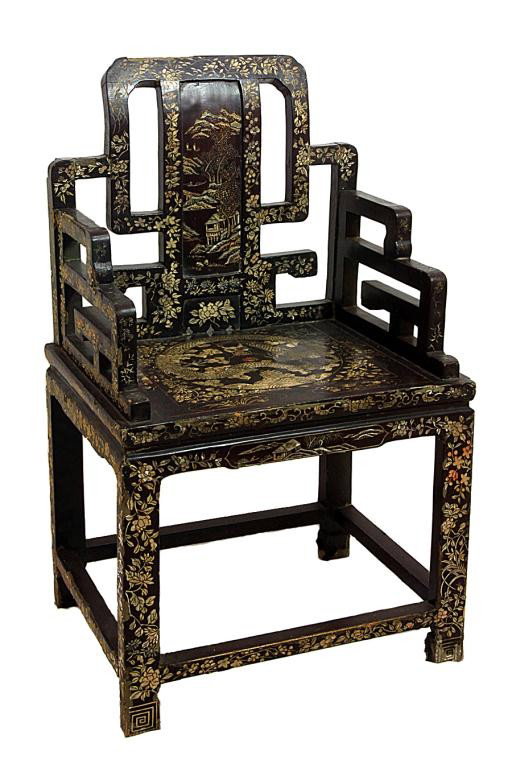 19TH CENTURY MOTHER-OF-PEARL INLAID ROSEWOOD CHAIR: H: 37 3/8" x L: 21 7/8", with mother-of-pearl inlaid floral motifs, featuring a frontally posed five-clawed dragon surrounded by clouds