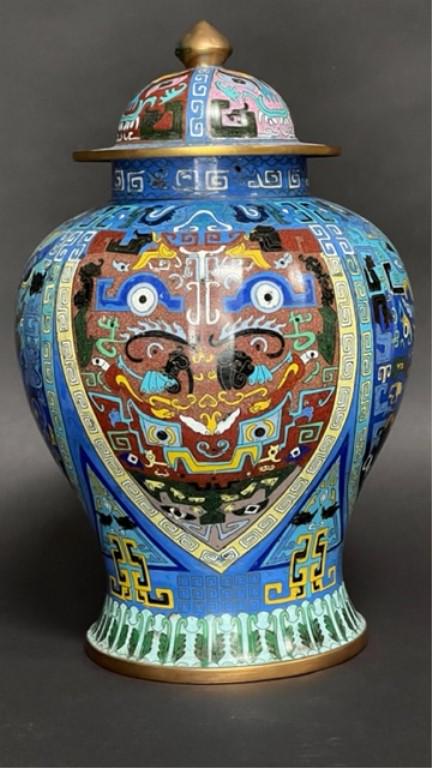 CHINESE CLOISONNE LIDDED JAR (1 of 6)