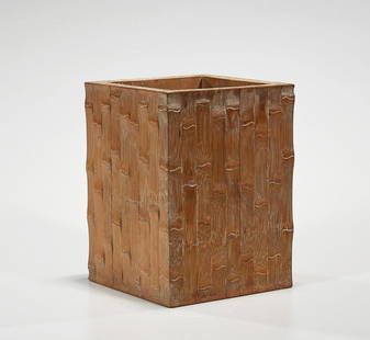 CHINESE CARVED BAMBOO SQUARE BRUSHPOT: Carved with bamboo design all around the body.H: 6 in.