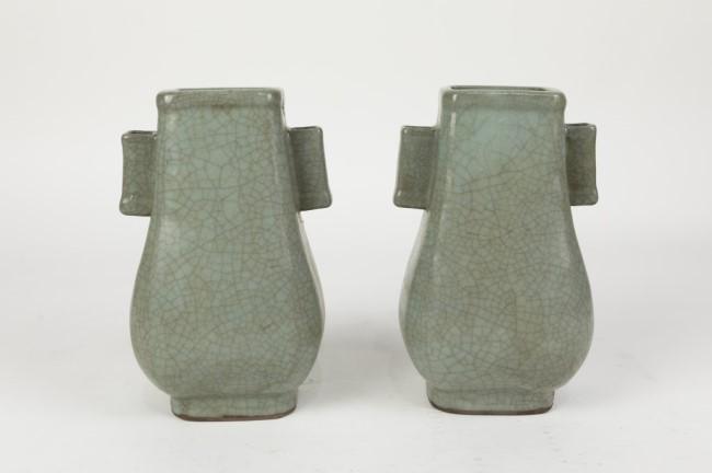 PAIR OF CHINESE CELADON CRACKLEWARE VASES (1 of 8)