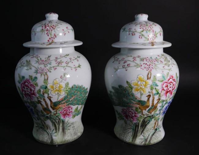 PAIR OF REPUBLIC PERIOD CHINESE FAMILLE ROSE JARS (1 of 6)