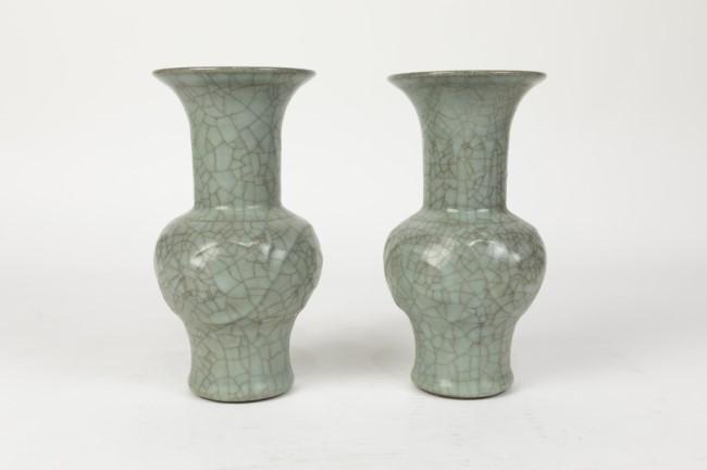 PAIR OF CHINESE CELADON CRACKLEWARE VASES (1 of 7)