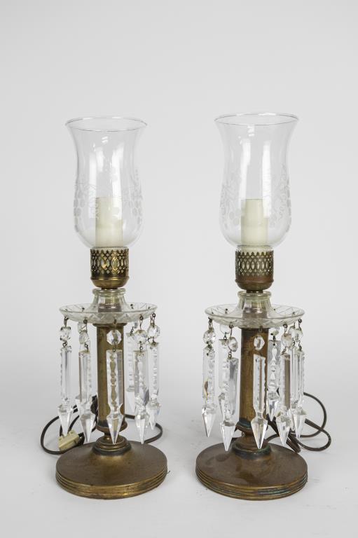 PAIR OF ANTIQUE CRYSTAL LUSTERS, CONVERTED AS LAMPS (1 of 10)