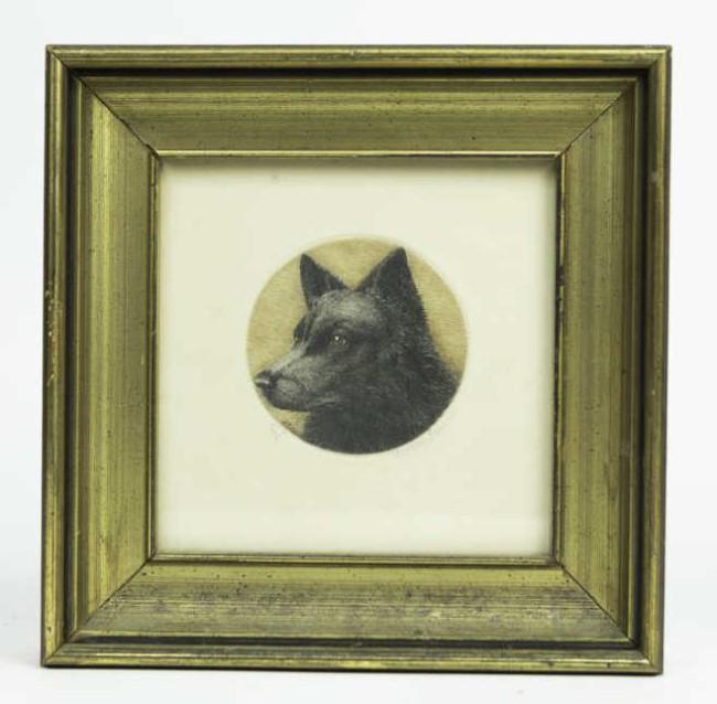 FRENCH ENGRAVING OF A BLACK DOG BY JACQUES REBOUR (1 of 6)