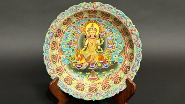 TIBETAN BUDDHISM CABINET PLATE, OF THE WHITE TARA (1 of 5)