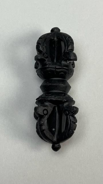 TIBETAN CAST IRON RITUAL ARTIFACT: Open work with moulded bird heads around, both upper and bottom parts.