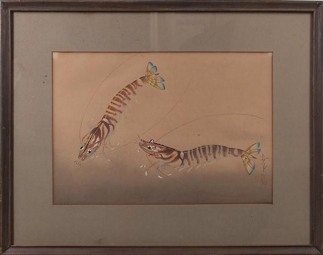 FRAMED CHINESE PAINTING OF TWO SHRIMPS (1 of 2)