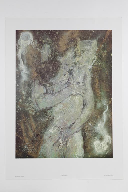 SKY JONES, AMERICAN (1947 - ): A print work, titled "Fluid Embrace." Sky Jones was born as Michael Whipple on October 3, 1947 in Salt Lake City, Utah. He graduated from the University of Utah in 1971 with a bachelor degree in art. 