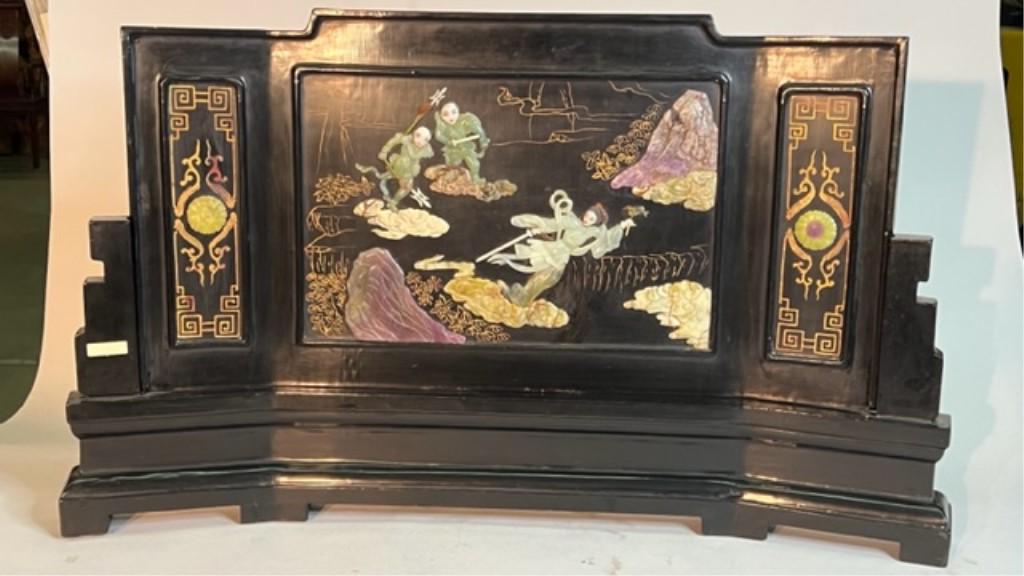 CHINESE WOOD AND STONE TABLE SCREEN (1 of 6)