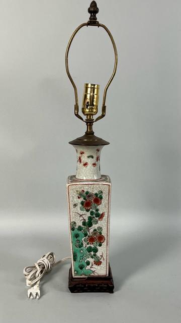 CHINESE SQUARE PORCELAIN VASE MOUNTED AS LAMP (1 of 5)