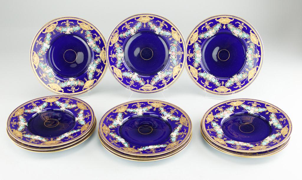 SET OF ELEVEN COBALT BLUE ENAMEL GLASS PLATES (1 of 3)