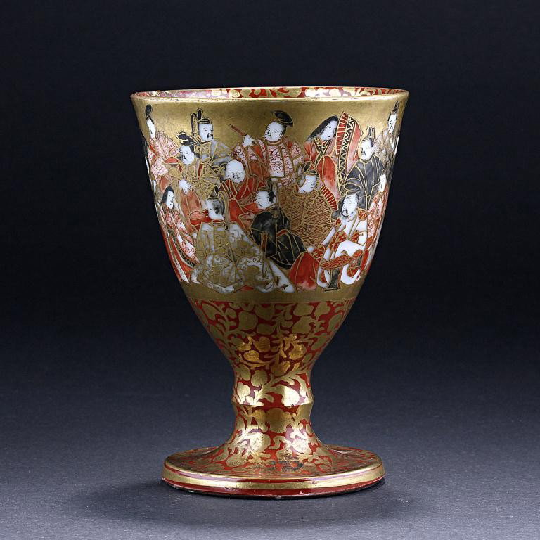 JAPANESE KUTANI CHALICE: From the Private Collection of Harry Lawrence of Laguna Beach. H: 4 in. (10cm), Diameter: 2 3/4 in. (7cm)