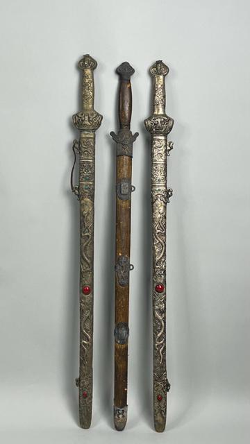 GROUP OF THREE CHINESE SWORDS WITH SCABBARDS (1 of 9)