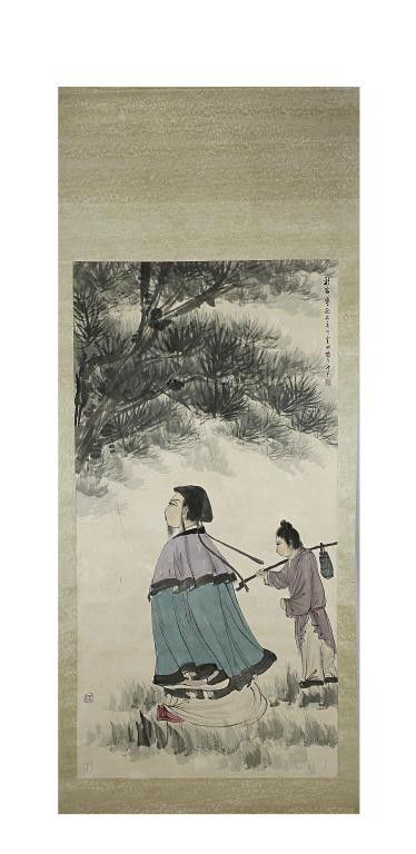 CHINESE SCROLL PAINTING BY FU BAOSHI: Fu Baoshi (1904-1965), he was a famous painter of traditional Chinese painting, and on behalf of artists for “New Landscape”. He was a president of Chinese Painting Academy in Jiangsu province. Th