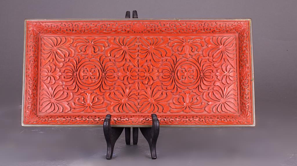CHINESE HAND CARVED RED LACQUER TRAY (1 of 1)