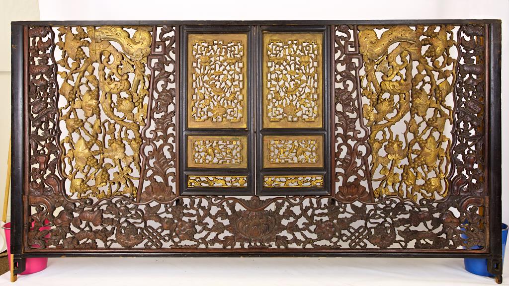 LARGE CARVED CHINESE PIERCED HARDWOOD PANEL (1 of 1)