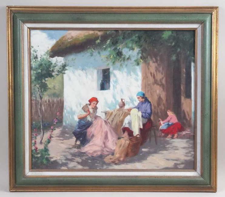 FRAMED OIL ON CANVAS PAINTING OF TWO LADIES (1 of 3)