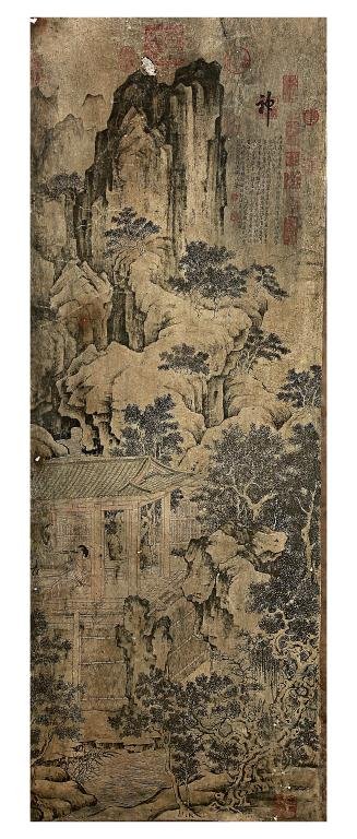 CHINESE SCROLL PAINTING BY WEI XIAN: Wei Xian (10 Century), was a counter painter in Liyu period, South Tang Dynasty. He was good at drawing portrait. This painting depicts a story of hermit Lianghong and his wife Mengguang, they treated