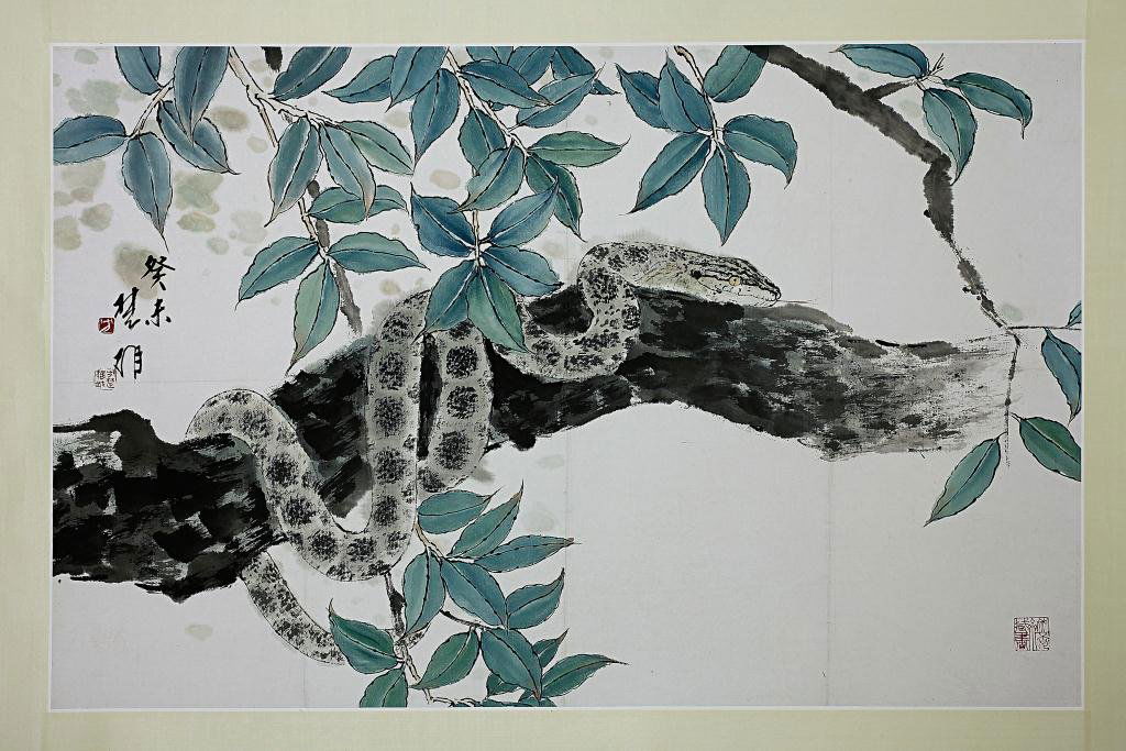 CHINESE PAINTING BY HUANG HUANWU: Huang Huanwu (1906-1985), Original name is Huang Han. He was a painter with the Shanghai Academy of Chinese Painting, skilled at painting flowers, birds and landscapes. L: 39 in.(99cm) x W: 19 3/4 in.