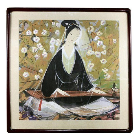 FRAMED PAINTING OF A BEAUTY: Signature to read Lin Feng Mian (1900~1991), was born in Mei County, Guangdong Province, original name is Lin Fengming. He was a great Chinese painter and is considered a pioneer of modern Chinese pai