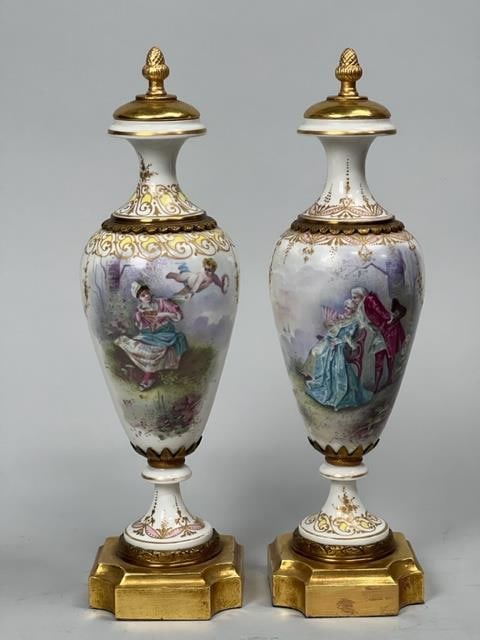 PAIR OF ANTIQUE FRENCH SEVRES PORCELAIN VASES (1 of 7)