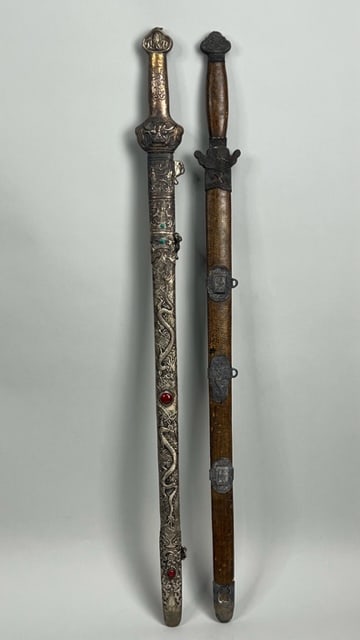 GROUP OF TWO CHINESE SWORDS WITH SCABBARDS (1 of 10)
