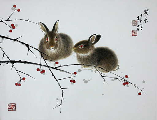 CHINESE PAINTING OF RABBITS