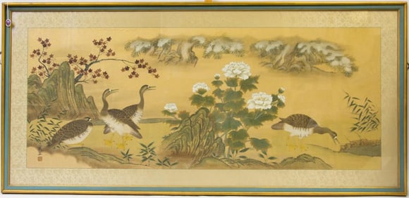 LARGE FRAMED CHINESE PAINTING OF GEESE