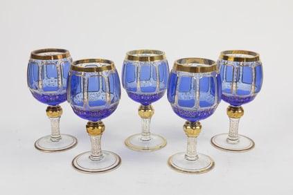 SET OF FIVE BOHEMIAN GLASSES