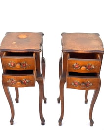 PAIR OF EUROPEAN SIDE TABLES WITH PAINTED FLOWERS