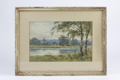 WATERCOLOR PAINTING OF A LANDSCAPE WITH COWS