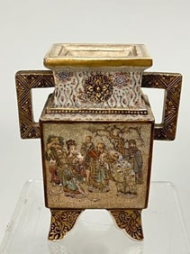 JAPANESE SATSUMA TWO-HANDLED VASE