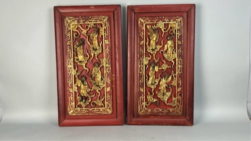 PAIR OF ANTIQUE CHINES CARVED AND GILT WOOD PANELS