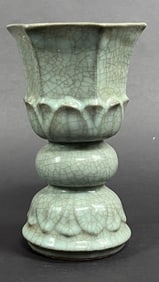 CHINESE CRACKLEWARE CELADON CANDLE HOLDER